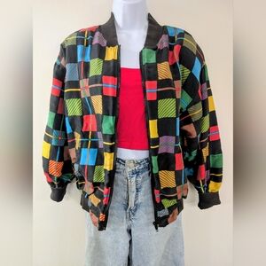 Retro %100 Silk Bomber Jacket